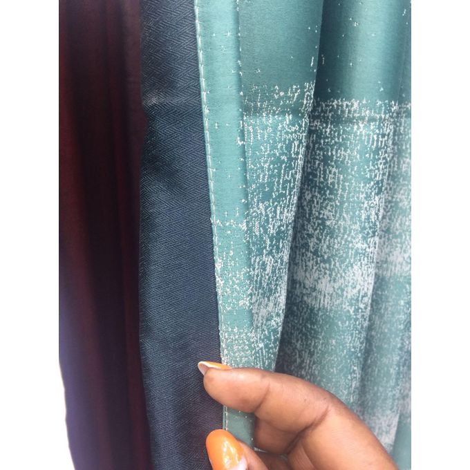 2PCS Modern Window Curtains Green Patterned Measuring 2M+2M With A 1Pc Sheer 3M. Ideal For Living Room/bedroom/dining Room/study Room/home Office (exclusive Sheer). With White Plastic Eyelets