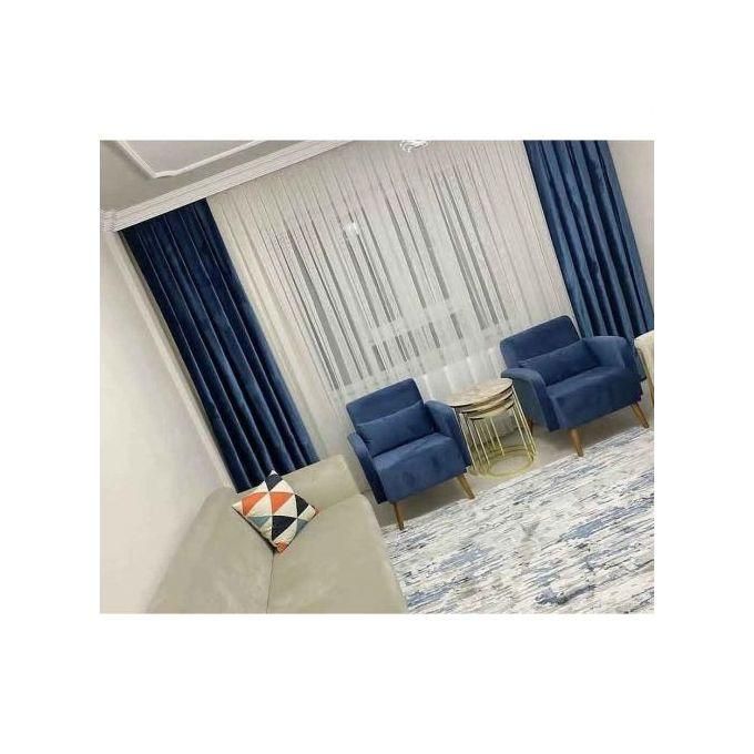 Navy Blue Curtain 2Pcs (1.5m)each 2M White sheer For living room window and door.