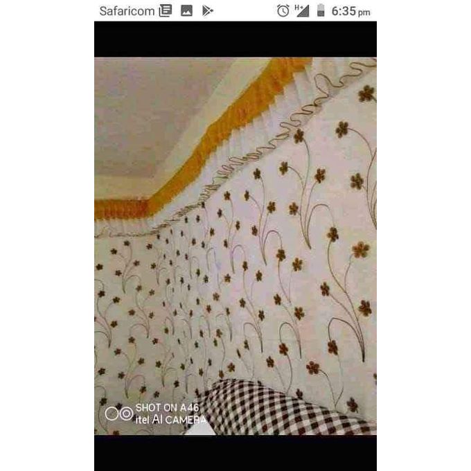 2PCS BEIGE CURTAIN 3M(1.5m each)+ 2M FREE floral SHEER ELEGANT LIVING ROOM