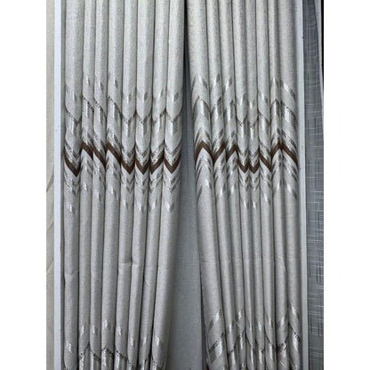 2Pcs Heavy Blackout Curtain Zigzag Patterns and Eyelet Header (1.5M Each) With White Sheer with Rod Pocket Header (2M).