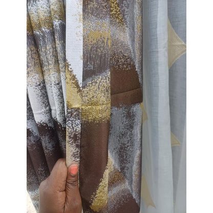 Buy the best Curtains with sheers from our shop .2Pcs Brown Patterned Curtain (1.5M+1.5M) with 1Pc white light sheer (2M)
