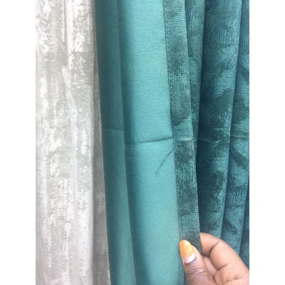 2PCS Modern Window Curtains Emotive Green Patterned Measuring 2M+2M With A 1Pc Sheer 3M. Ideal For Living Room/bedroom/dining Room/study Room/home Office (exclusive Sheer). With White Plastic Eyelets
