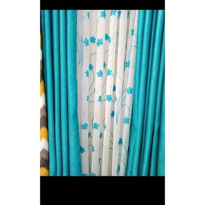 2PCS TURQUOISE BLUE CURTAIN 3M(1.5m each)+ 2M FREE floral SHEER ELEGANT LIVING ROOM