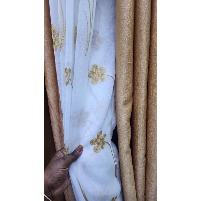 2Pcs BEIGE  Curtains 3M (1.5M +1.5M) + 1Pc FREE FROLRAL SHEER (2M) window with a length of 1.5 meters  is best served by a 3-meter curtain.