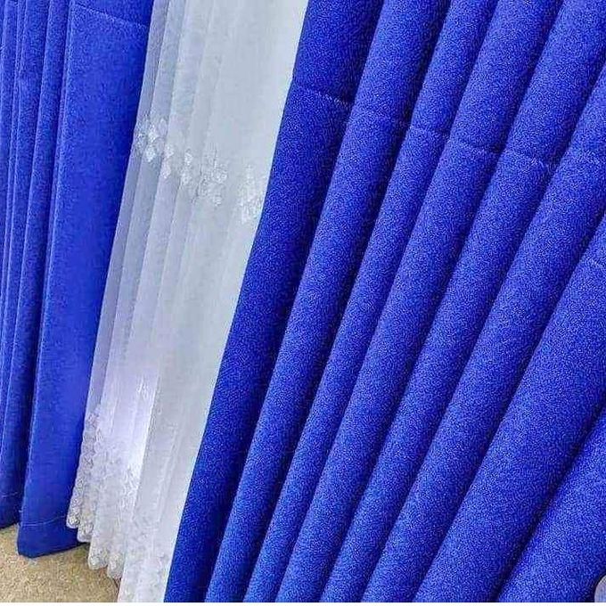 2PCS ROYAL BLUE CURTAIN 3M(1.5m each)+ 2M FREE floral SHEER ELEGANT LIVING ROOM