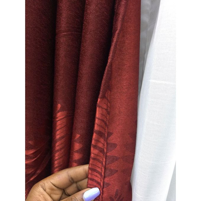 2PCS Modern Window Curtains Red Patterned Measuring 2M+2M With A 1Pc Sheer 3M. Ideal For Living Room/bedroom/dining Room/study Room/home Office (exclusive Sheer). With White Plastic Eyelets