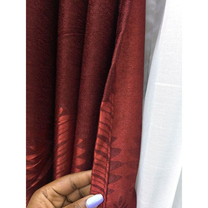 2PCS Modern Window Curtains Red Patterned Measuring 2M+2M With A 1Pc Sheer 3M. Ideal For Living Room/bedroom/dining Room/study Room/home Office (exclusive Sheer). With White Plastic Eyelets