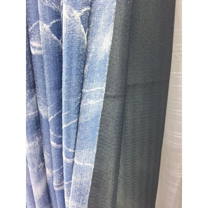 2PCS Modern Window Curtains Blue Patterned Measuring 2M+2M With A 1Pc Sheer 3M. Ideal For Living Room/bedroom/dining Room/study Room/home Office (exclusive Sheer). With White Plastic Eyelets