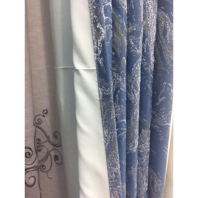 2PCS Modern Window Curtains Turquoise Blue Patterned Measuring 2M+2M With A 1Pc Sheer 3M. Ideal For Living Room/bedroom/dining Room/study Room/home Office (exclusive Sheer). With White Plastic Eyelets
