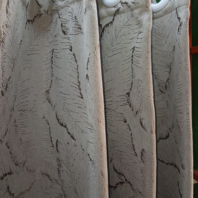 2Pcs Heavy Blackout Patterned Curtain and Eyelet Header (1.5M Each) with White Heavy Sheer with Rod Pocket Header (2M)