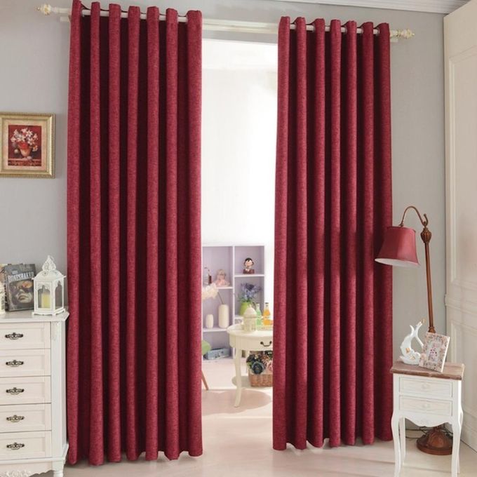 2PCS MAROON CURTAIN 3M(1.5m each)+ 2M FREE floral SHEER ELEGANT LIVING ROOM