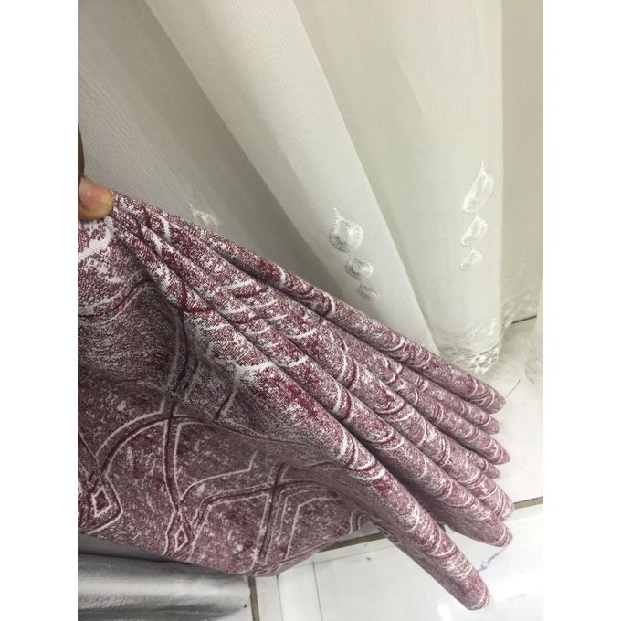 2PCS Modern Window Curtains Maroon Patterned Measuring 2M+2M With A 1Pc Sheer 3M. Ideal For Living Room/bedroom/dining Room/study Room/home Office (exclusive Sheer). With White Plastic Eyelets