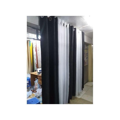 2PCS BLACK BLACKOUT CURTAINS (1.5M Each) And 1 PC Of 2M WHITE SHEER Good For Living Room Window And Door.