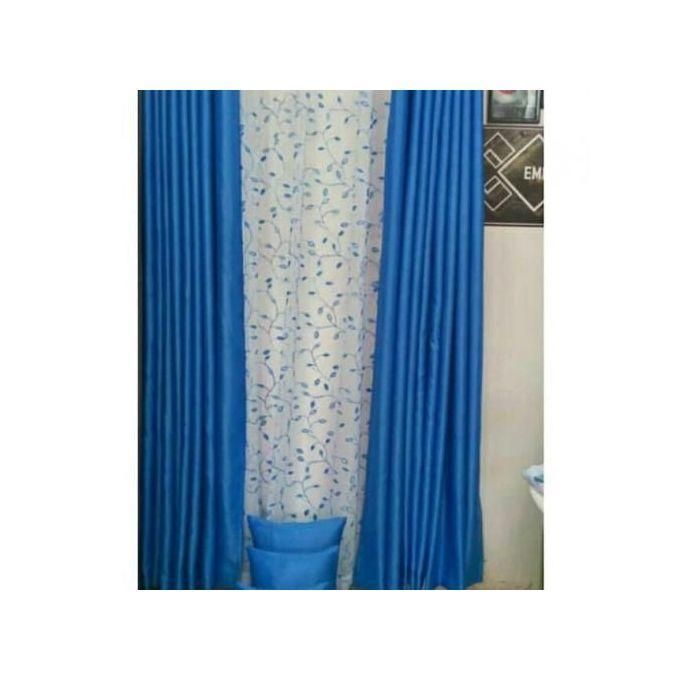 2PCS SKY BLUE CURTAIN 3M(1.5m each)+ 2M FREE floral SHEER ELEGANT LIVING ROOM