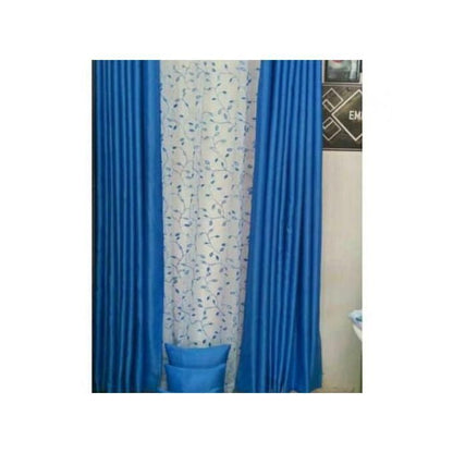 2PCS SKY BLUE CURTAIN 3M(1.5m each)+ 2M FREE floral SHEER ELEGANT LIVING ROOM